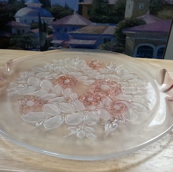 MIKASA WALTHER 1980's SERVING TRAY 14" IN DIAMETER,ROSELLA BOOM PINK - Picture 3 of 7